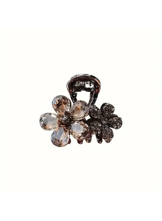 Rhinestone Flower Hair Claw Small Alloy Shark Clip For Taming Flyaway Hair - Image 1